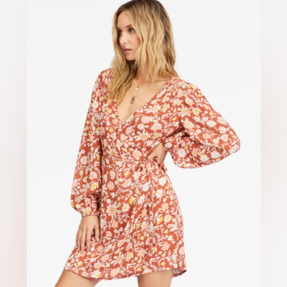 NWT Billabong Spring Romance - Floral Mini Wrap Dress for Women XS